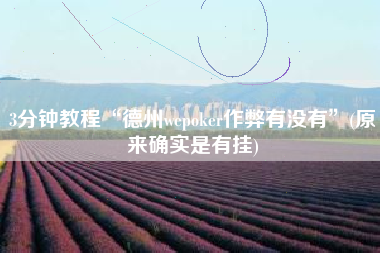 3分钟教程“德州wepoker作弊有没有”(原来确实是有挂)