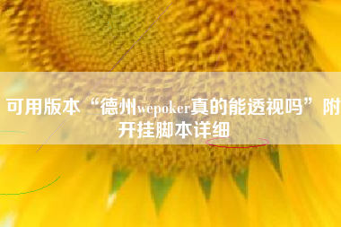 可用版本“德州wepoker真的能透视吗”附开挂脚本详细