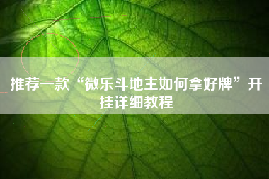 推荐一款“微乐斗地主如何拿好牌	”开挂详细教程