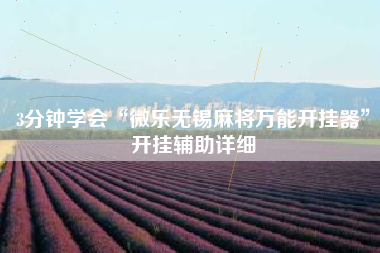 3分钟学会“微乐无锡麻将万能开挂器	”开挂辅助详细