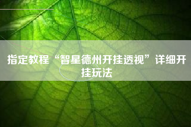 指定教程“智星德州开挂透视”详细开挂玩法