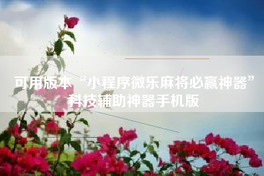 可用版本“小程序微乐麻将必赢神器”科技辅助神器手机版