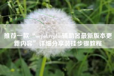 推荐一款“wepokerplus辅助器最新版本更新内容”详细分享装挂步骤教程