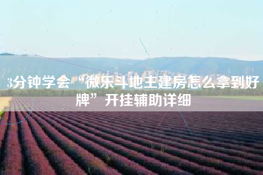 3分钟学会“微乐斗地主建房怎么拿到好牌”开挂辅助详细