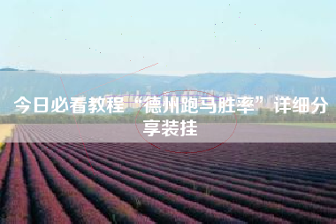 今日必看教程“德州跑马胜率	”详细分享装挂