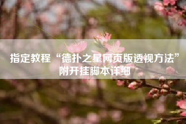 指定教程“德扑之星网页版透视方法	”附开挂脚本详细