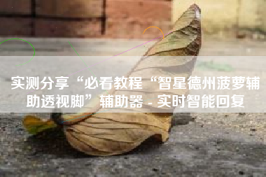 实测分享“必看教程“智星德州菠萝辅助透视脚”辅助器 - 实时智能回复