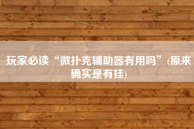玩家必读“微扑克辅助器有用吗”(原来确实是有挂)