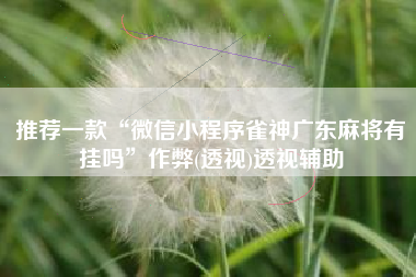 推荐一款“微信小程序雀神广东麻将有挂吗”作弊(透视)透视辅助