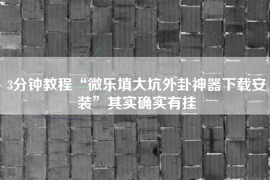 3分钟教程“微乐填大坑外卦神器下载安装”其实确实有挂