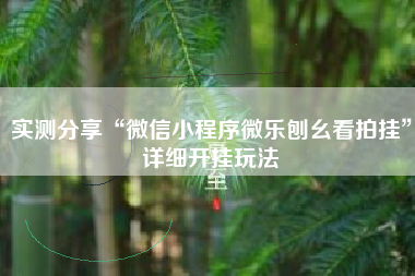 实测分享“微信小程序微乐刨幺看拍挂	”详细开挂玩法