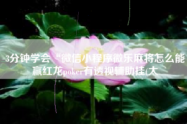 3分钟学会“微信小程序微乐麻将怎么能赢红龙poker有透视辅助挂(太