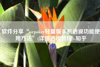 软件分享“wepoker轻量版手机透视功能使用方法	”(详细透视教程)-知乎