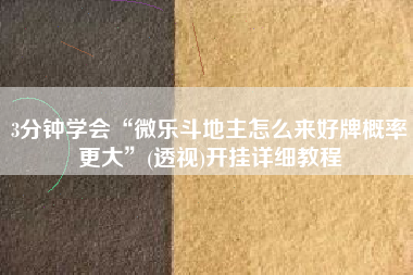 3分钟学会“微乐斗地主怎么来好牌概率更大	”(透视)开挂详细教程