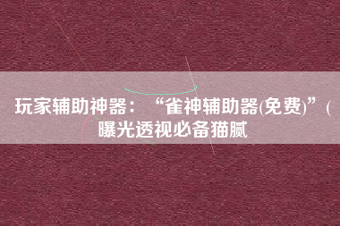 玩家辅助神器：“雀神辅助器(免费)	”(曝光透视必备猫腻