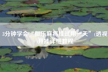 3分钟学会“微乐麻将挂试用一天	”(透视)开挂详细教程