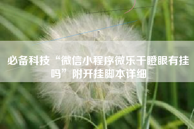 必备科技“微信小程序微乐干瞪眼有挂吗”附开挂脚本详细