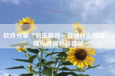 软件分享“微乐麻将一直输什么情况”(曝光透视必备猫腻