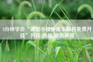 3分钟学会“微信小程序微乐麻将免费开挂	”开挂(透视)辅助神器