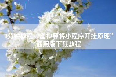 3分钟教程“雀神麻将小程序开挂原理”通用版下载教程