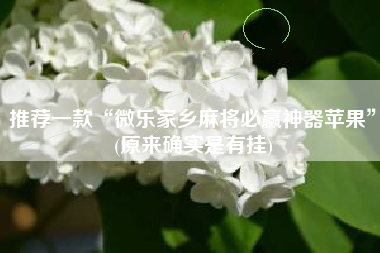 推荐一款“微乐家乡麻将必赢神器苹果”(原来确实是有挂)