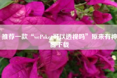 推荐一款“wePoker可以透视吗”原来有神器下载