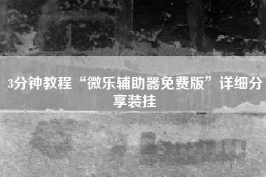 3分钟教程“微乐辅助器免费版”详细分享装挂