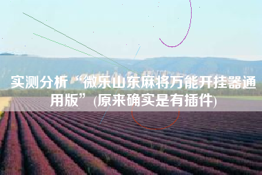 实测分析“微乐山东麻将万能开挂器通用版	”(原来确实是有插件)