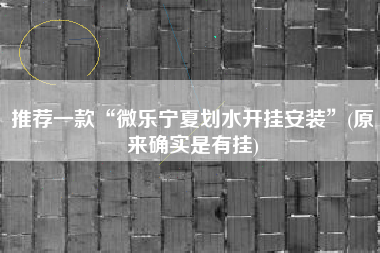 推荐一款“微乐宁夏划水开挂安装”(原来确实是有挂)