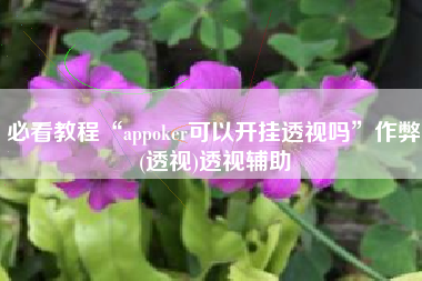 必看教程“appoker可以开挂透视吗	”作弊(透视)透视辅助