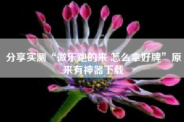 分享实测“微乐跑的来 怎么拿好牌	”原来有神器下载