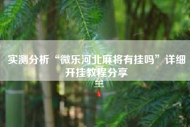实测分析“微乐河北麻将有挂吗”详细开挂教程分享