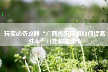 玩家必备攻略“广西微乐麻将如何提高胜率”开挂辅助详细