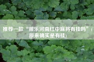 推荐一款“微乐河南红中麻将有挂吗	”(原来确实是有挂)