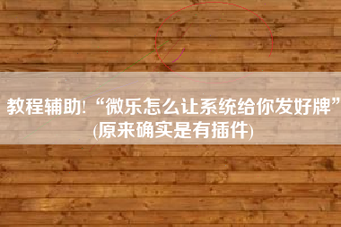 教程辅助!“微乐怎么让系统给你发好牌”(原来确实是有插件)