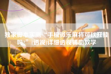 独家脚本实测“手机微乐麻将可以开挂吗?”(透视)详细透视辅助教学