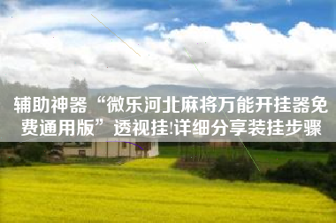 辅助神器“微乐河北麻将万能开挂器免费通用版	”透视挂!详细分享装挂步骤