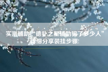 实测辅助“德扑之星辅助骗了多少人	”详细分享装挂步骤!