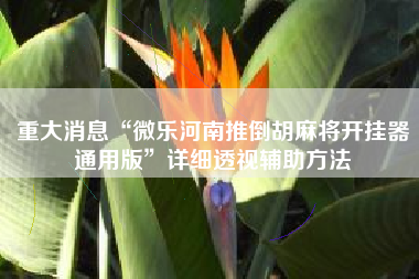 重大消息“微乐河南推倒胡麻将开挂器通用版	”详细透视辅助方法