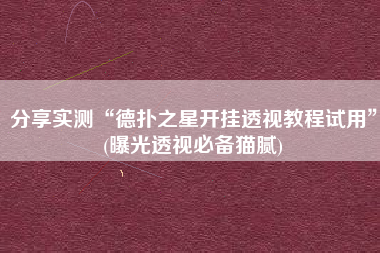 分享实测“德扑之星开挂透视教程试用	”(曝光透视必备猫腻)