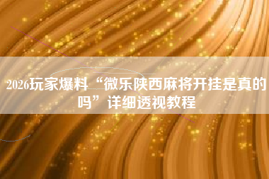 2026玩家爆料“微乐陕西麻将开挂是真的吗”详细透视教程