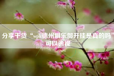 分享干货“wpk德州俱乐部开挂是真的吗	”可以透视