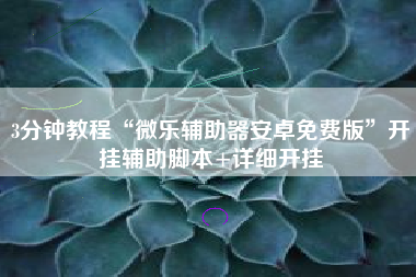 3分钟教程“微乐辅助器安卓免费版”开挂辅助脚本+详细开挂