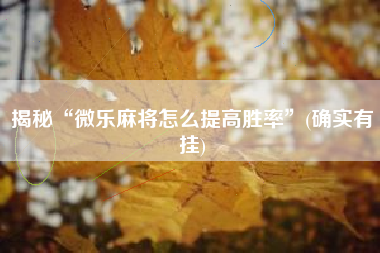 揭秘“微乐麻将怎么提高胜率”(确实有挂)