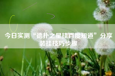 今日实测“德扑之星挂百度知道	”分享装挂技巧步骤