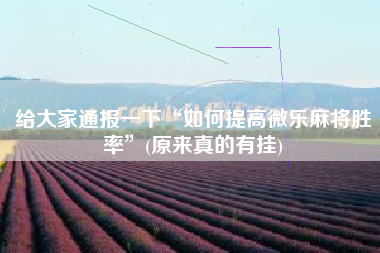 给大家通报一下“如何提高微乐麻将胜率”(原来真的有挂)