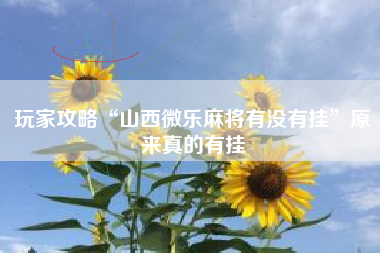 玩家攻略“山西微乐麻将有没有挂”原来真的有挂