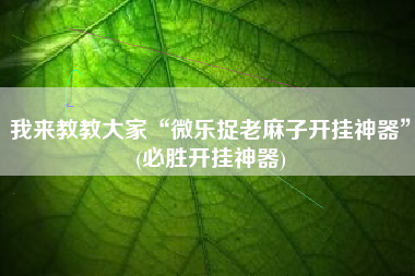 我来教教大家“微乐捉老麻子开挂神器”(必胜开挂神器)
