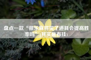 盘点一款“微乐麻将买了道具会提高胜率吗”(其实是有挂)