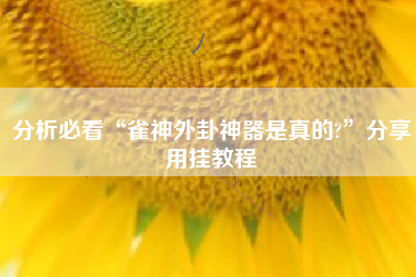 分析必看“雀神外卦神器是真的?”分享用挂教程